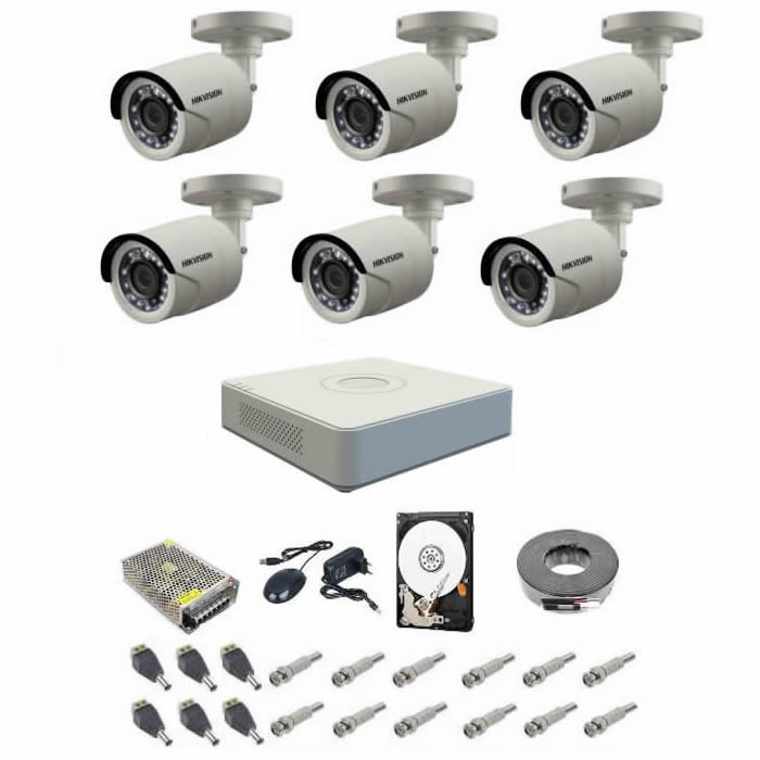 Sistem supraveghere complet 6 camere Hikvision Turbo Hd, 1080P, IR 20 m