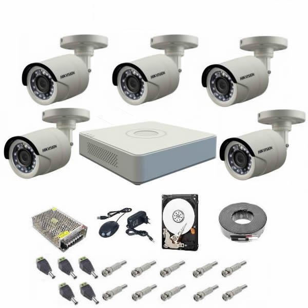 Sistem supraveghere complet 5 camere Hikvision Turbo Hd, 1080P, IR 20 m