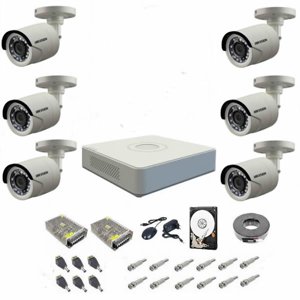 Sistem supraveghere complet 720p hikvision turbo hd ext 6 ir 20 m