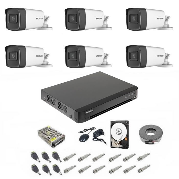 Sistem supraveghere complet 5 mp hikvision turbo hd ext 6 ir 80 m