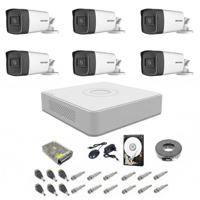 Sistem Supraveghere AudioVideo Complet 6 Camere 1080P Hikvision Turbohd Ir 40M