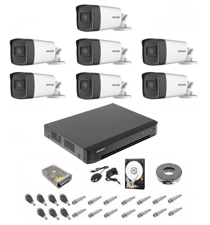Sistem supraveghere complet 5 mp hikvision turbo hd ext 7 ir 80 m