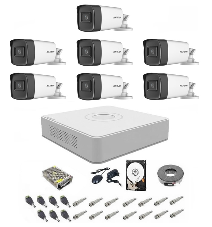 Sistem supraveghere complet 5 MP Hikvision Turbo HD EXT 7 IR 40 m
