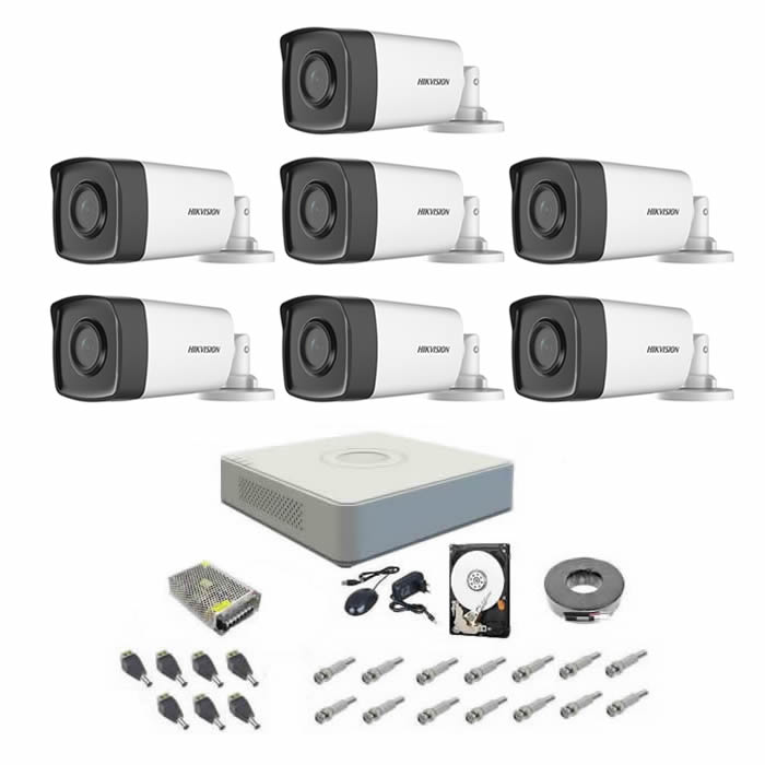 Sistem supraveghere audio-video complet, 7 camere 1080P Hikvision TurboHD ir 40m