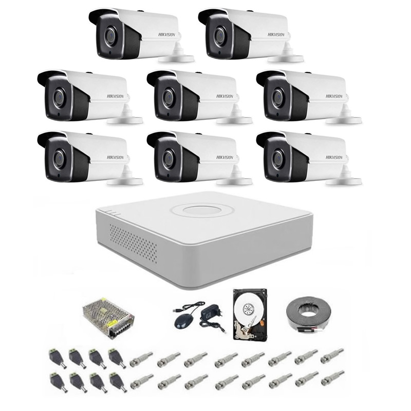 Sistem supraveghere complet 1080p hikvision turbo hd ext 8 ir 80 m