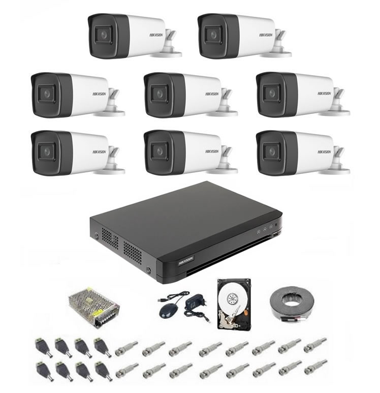 Sistem supraveghere audio-video 5 mp hikvision turbo hd ext 8 ir 40 m