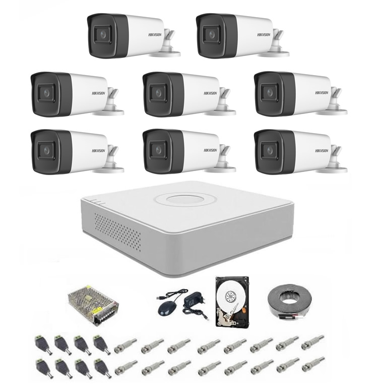 Sistem supraveghere complet 5 MP Hikvision Turbo HD EXT 8 IR 80 m