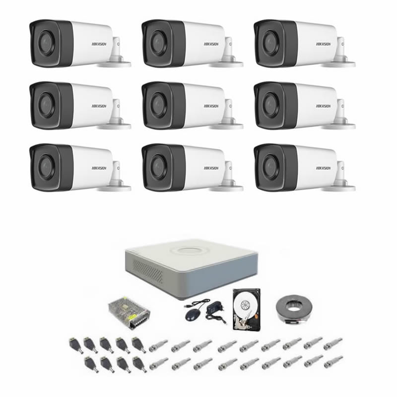 Sistem supraveghere complet 1080P Hikvision Turbo HD EXT 9 camere IR 80 m