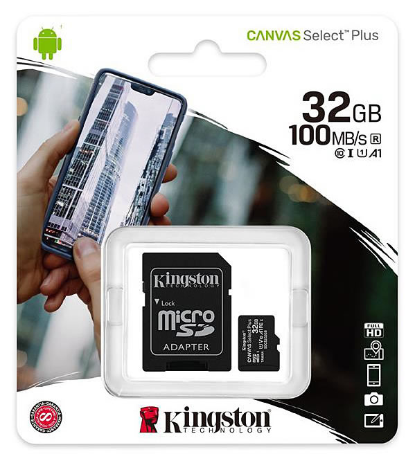 Card microsdhc kingston, 32gb, canvas select plus android a1, cu adaptor, clasa 10