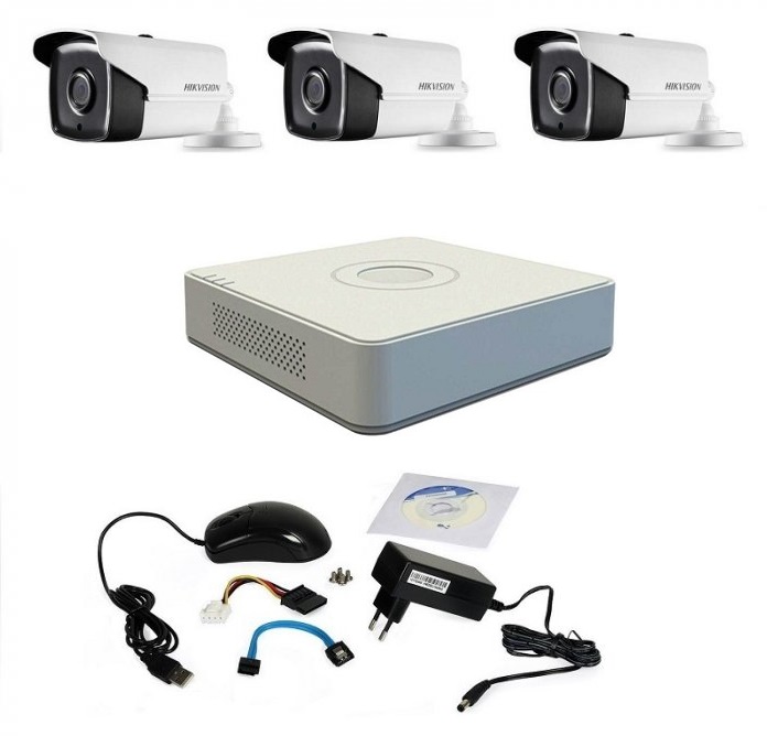 Kit supraveghere Hikvision Turbo HD 720P cu 3 camere IR 40 m