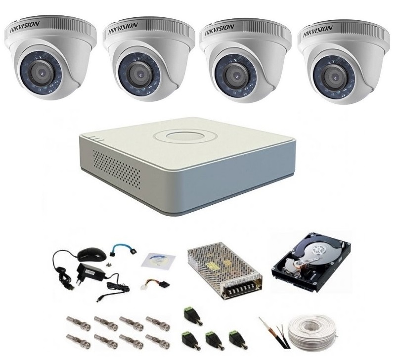 Sistem supraveghere complet 4 camere de interior DOM Hikvision Turbo HD 1080P