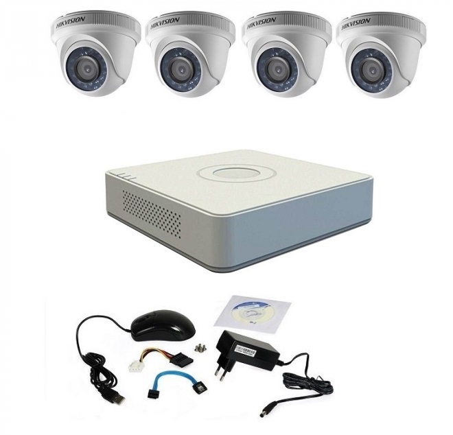 Kit supraveghere basic hikvision turbohd, 720p, 4 camere dom
