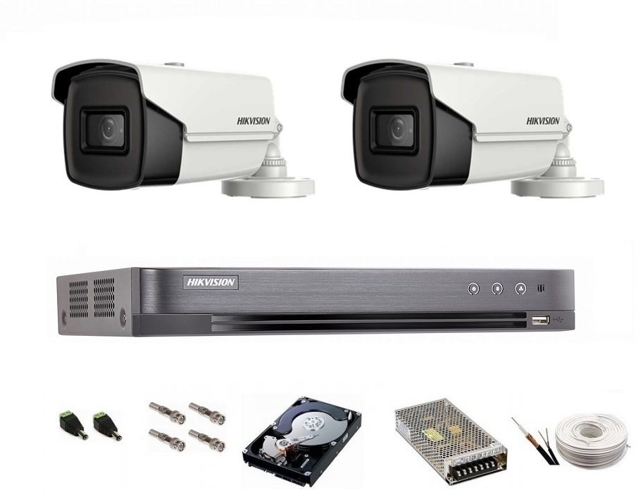 Sistem de supraveghere Hikvision Turbo HD, 4K / 8,3 Mp, 2 camere IR 60 m