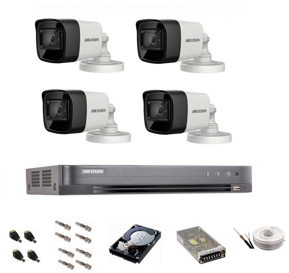 Sistem de supraveghere Hikvision Turbo HD, 4K / 8,3 Mp, 4 camere IR 30 m