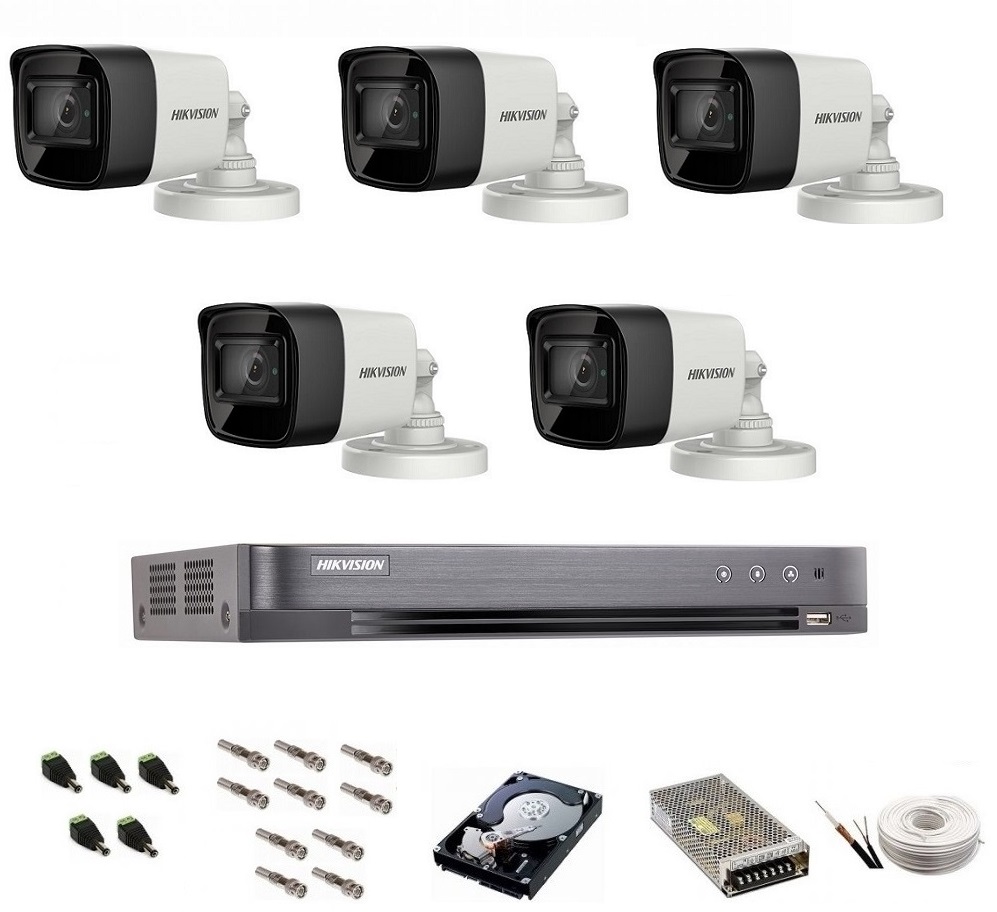 Sistem de supraveghere Hikvision Turbo HD, 4K / 8,3 Mp, 5 camere IR 30 m