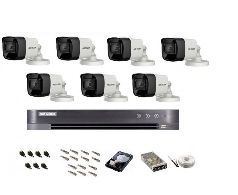 Sistem de supraveghere Hikvision Turbo HD, 4K / 8,3 Mp, 7 camere IR 30 m