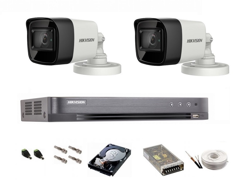 Sistem de supraveghere hikvision turbo hd, 4k / 8,3 mp, 2 camere ir 30 m