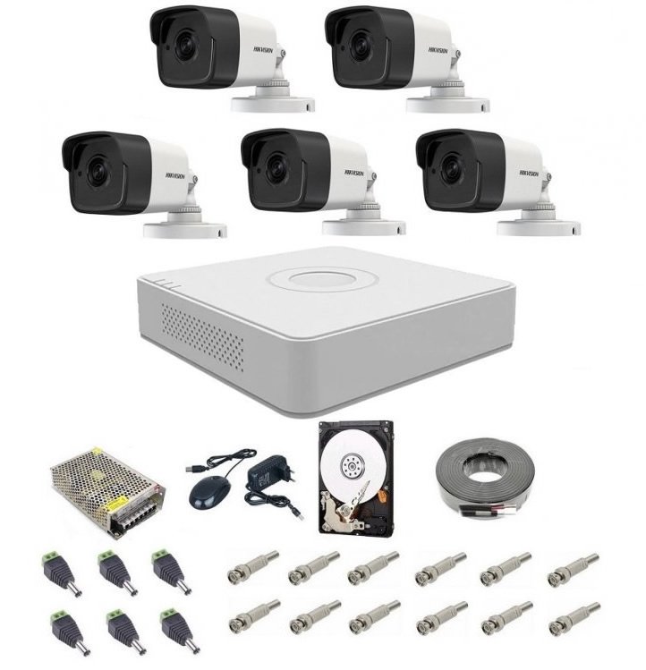 Sistem supraveghere complet 5 camere hikvision turbo hd, 5 mp, ir la 20 m