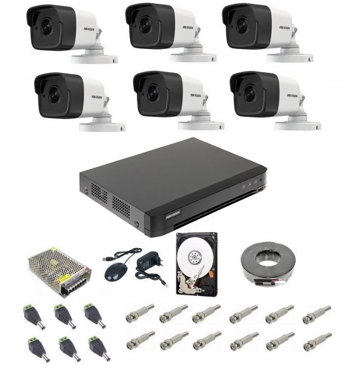 Sistem supraveghere audio-video hikvision 6 camere 5 mp, ir 20 m