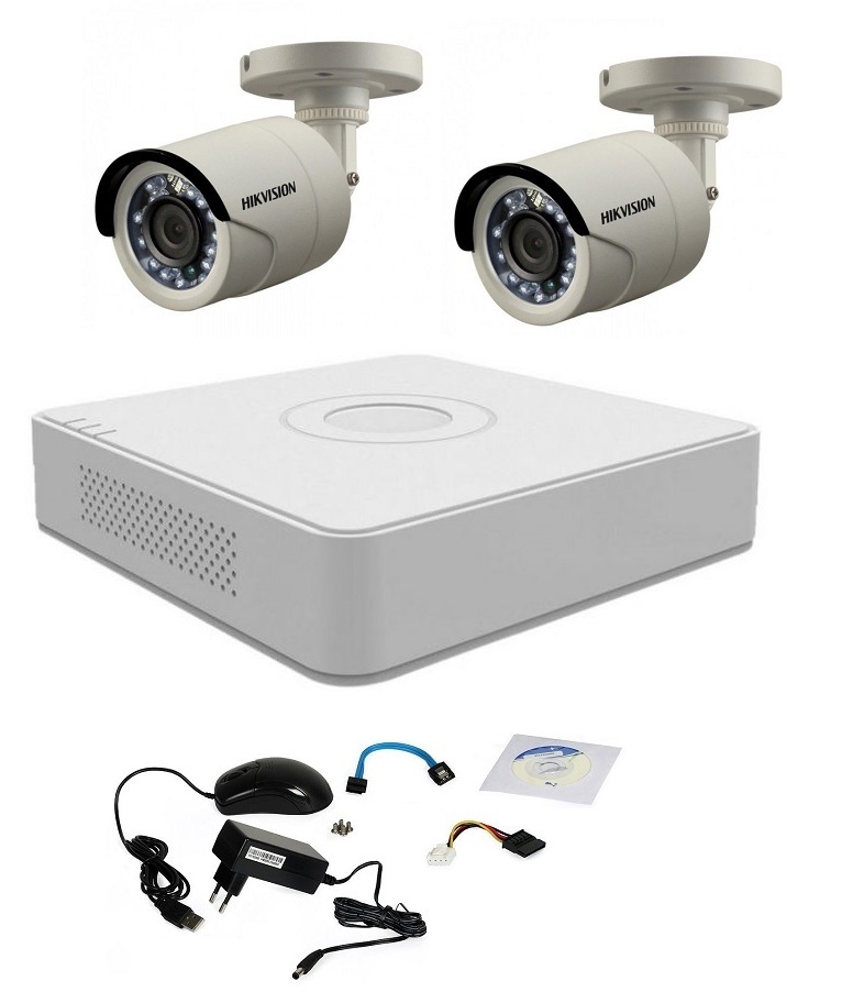 Kit supraveghere hikvision 2 camere 720p, ir 20 m