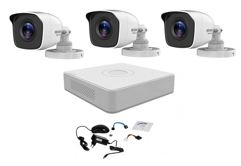 Kit supraveghere hikvision hiwatch 3 camere 720p, ir 20 m