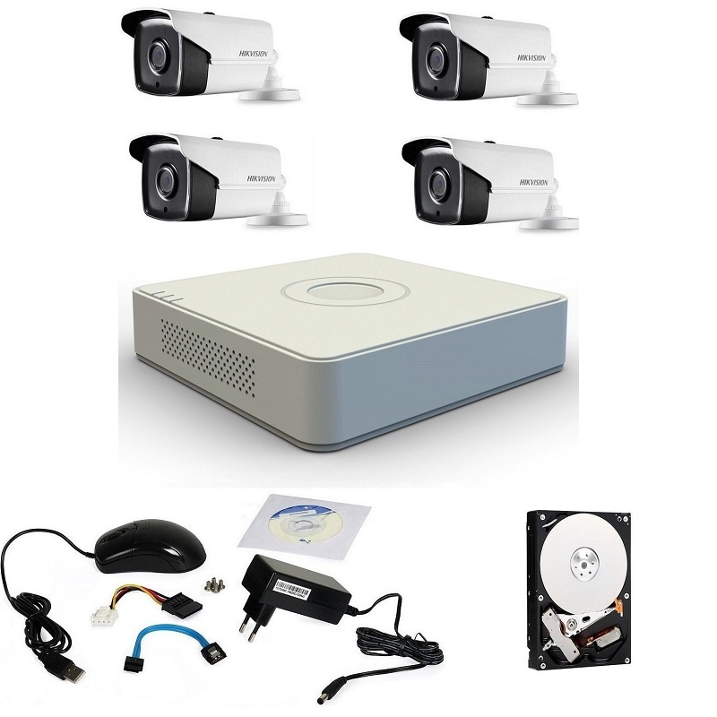Sistem supraveghere hikvision turbo hd 720p cu 4 camere ir 40 m