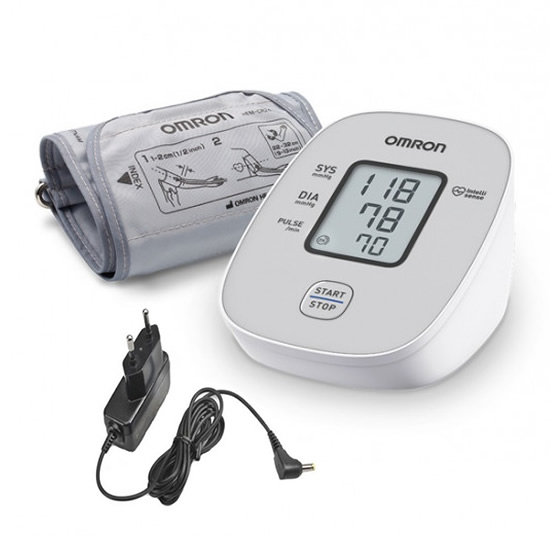 Set tensiometru de brat omron m2 basic, validat clinic, manseta 22-32cm, oscilometric, adaptor priza inclus