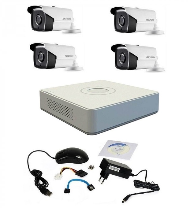 Kit supraveghere hikvision turbo hd 720p cu 4 camere ir 40 m