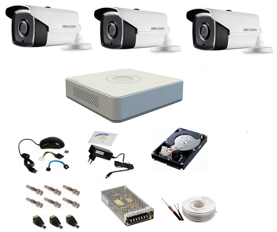 Sistem supraveghere complet, 3 camere 720p hikvision turbohd ir 40m
