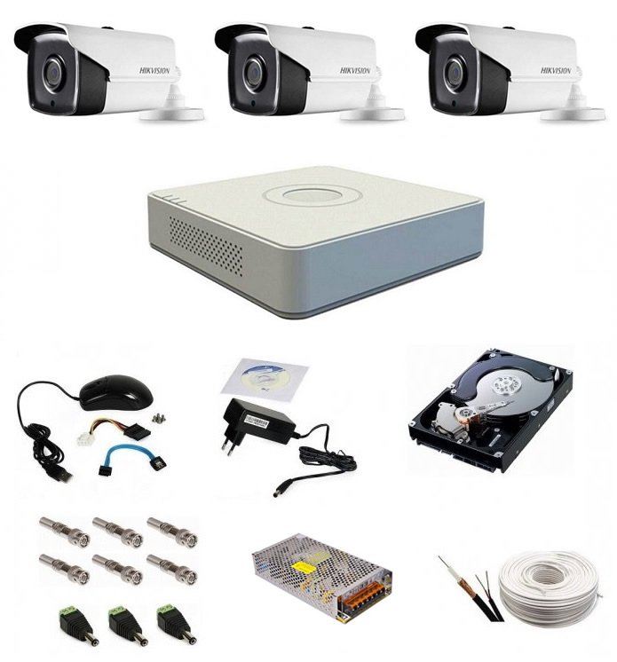 Sistem supraveghere complet, 3 camere 1080p hikvision turbohd ir 40m