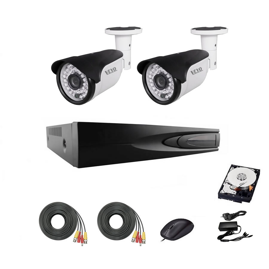 Sistem de supraveghere exterior complet, 5mp, ir 40 m, 2 camere, cabluri mufate