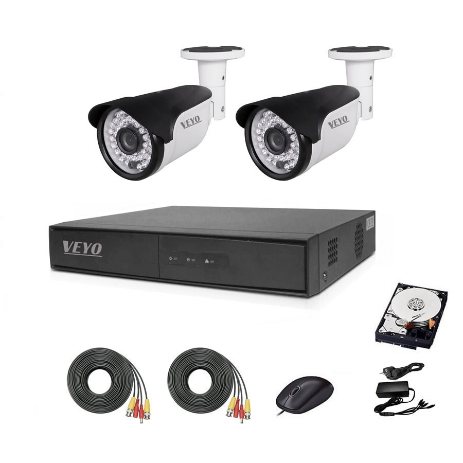 Sistem de supraveghere exterior complet, 5MP, IR 40 M, 2 camere, cabluri mufate