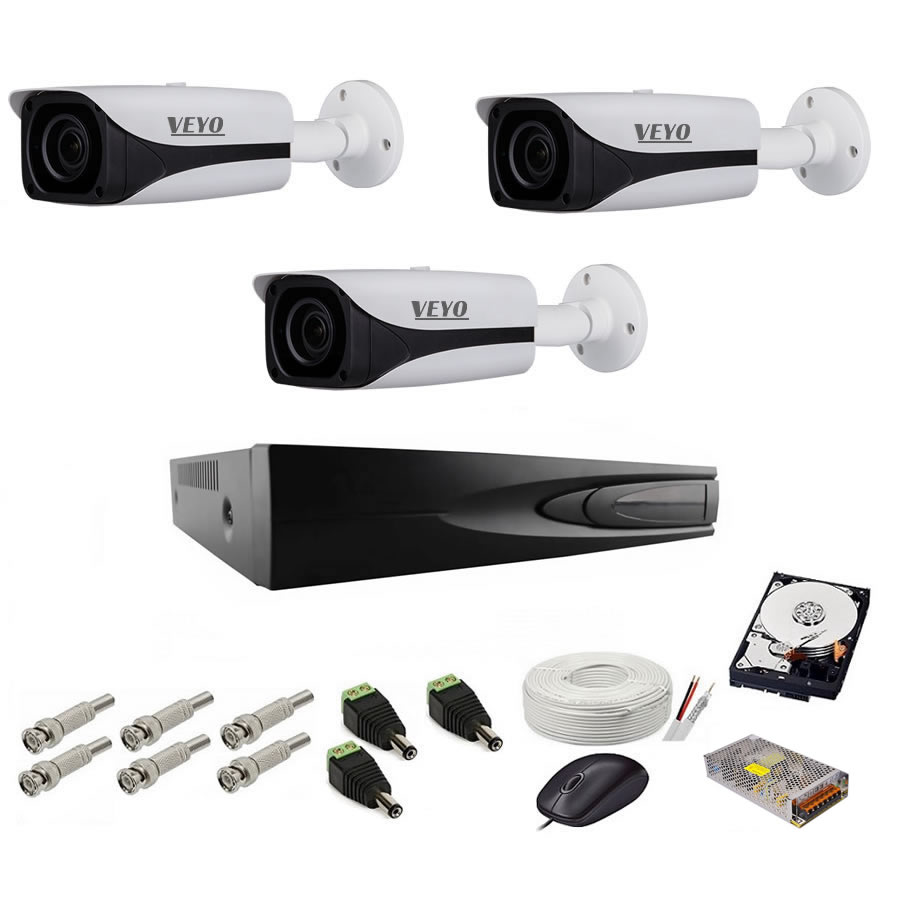 Sistem de supraveghere complet 5mp ext 3 camere ahd, ir 80 m
