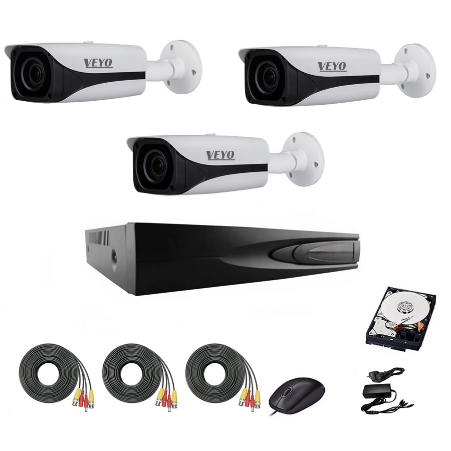 Sistem de supraveghere complet 5mp ext 3 camere ahd, ir 80 m, cabluri mufate