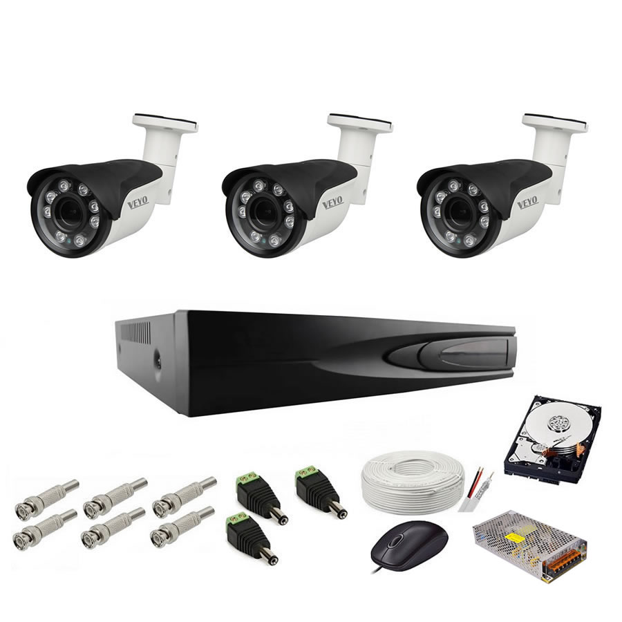 Sistem de supraveghere exterior complet, 5mp, 3 camere ir 40 m