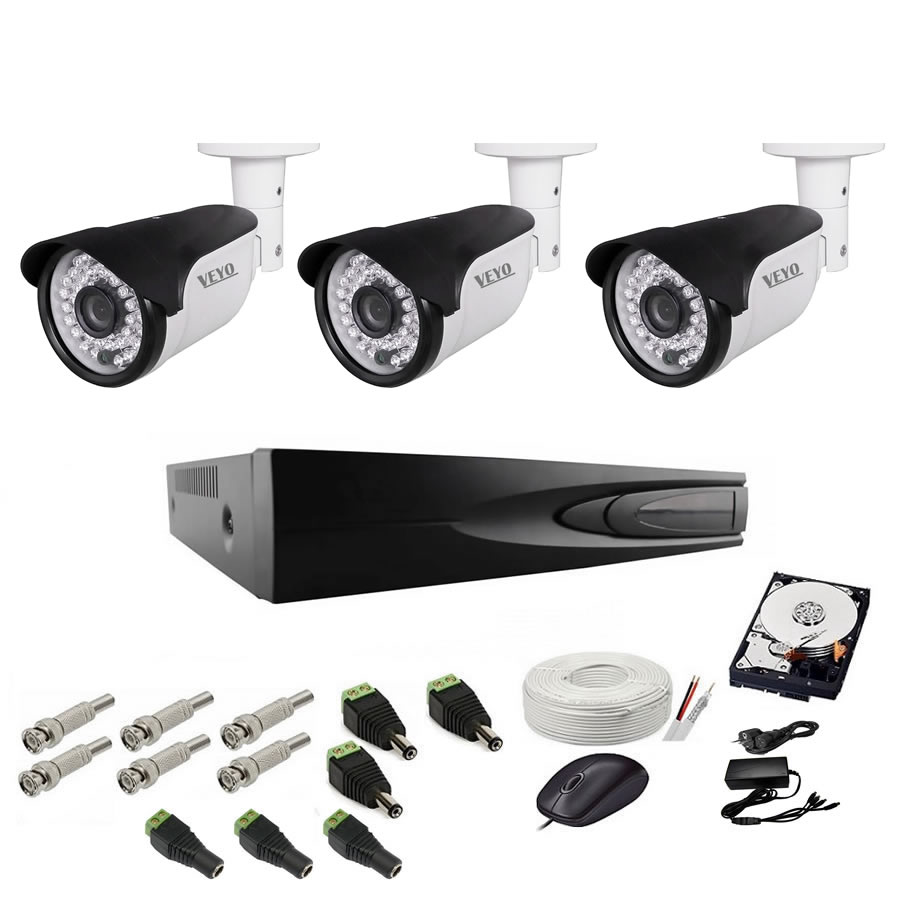 Sistem de supraveghere exterior complet, 5mp, 3 camere ir 40 m