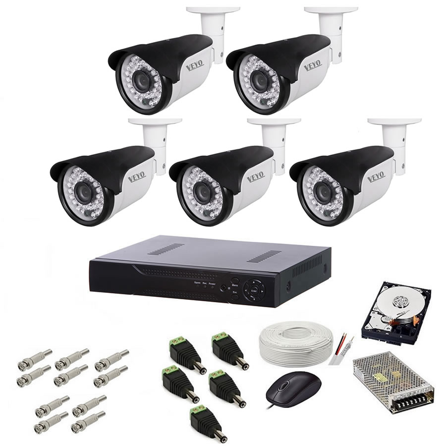 Sistem de supraveghere exterior complet, 5mp, 5 camere ir 40 m
