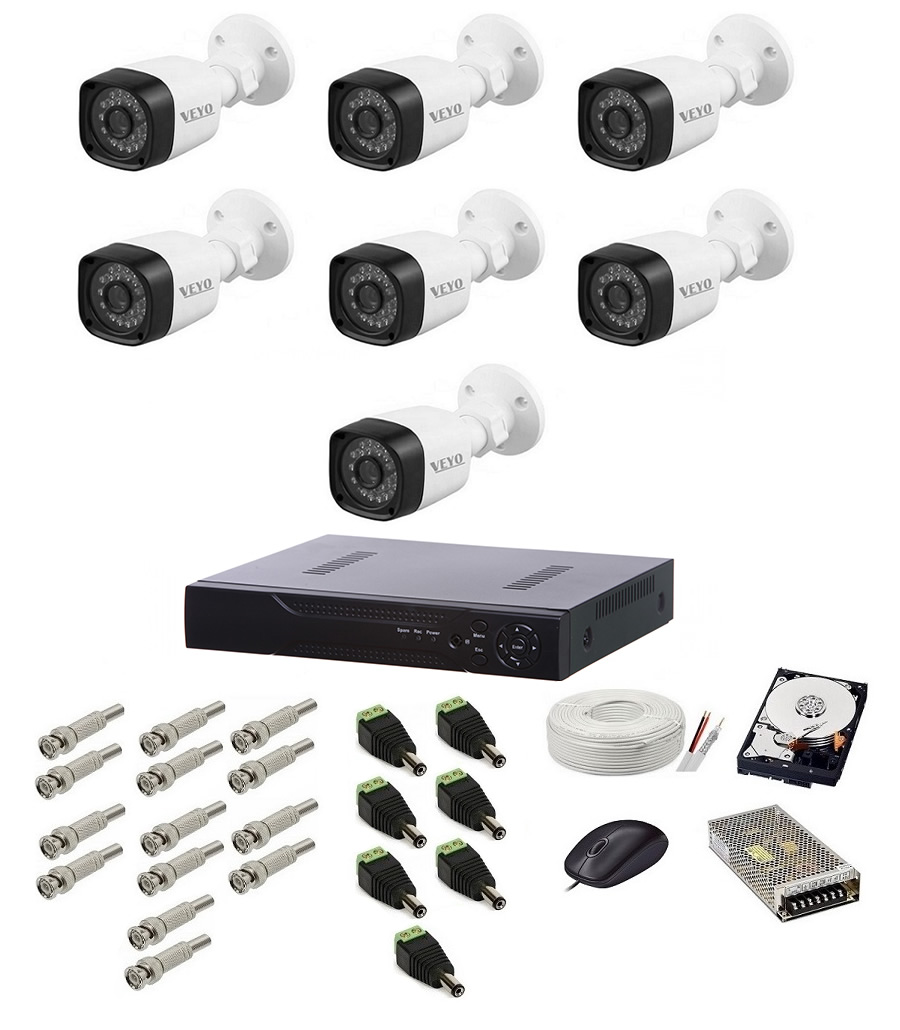 Sistem supraveghere hd exterior complet, 1.4 mp, 7 camere ir 30 m