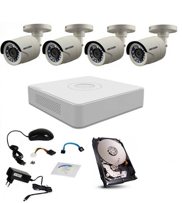 Kit supraveghere hikvision turbo hd 1080p cu 4 camere ir 20 m si hdd 1 tb