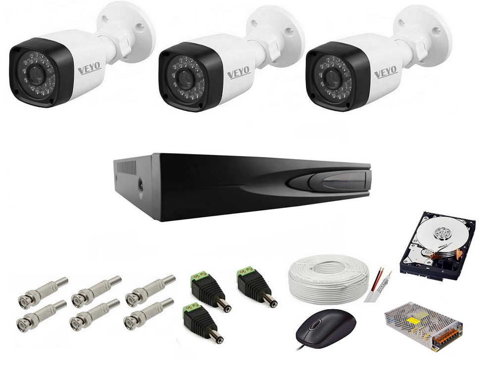 Sistem supraveghere hd exterior complet, 1.4 mp, 3 camere ir 30 m