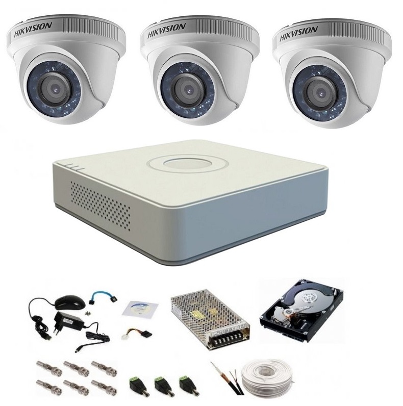 Sistem supraveghere complet 3 camere de interior DOM Hikvision Turbo HD 1080P