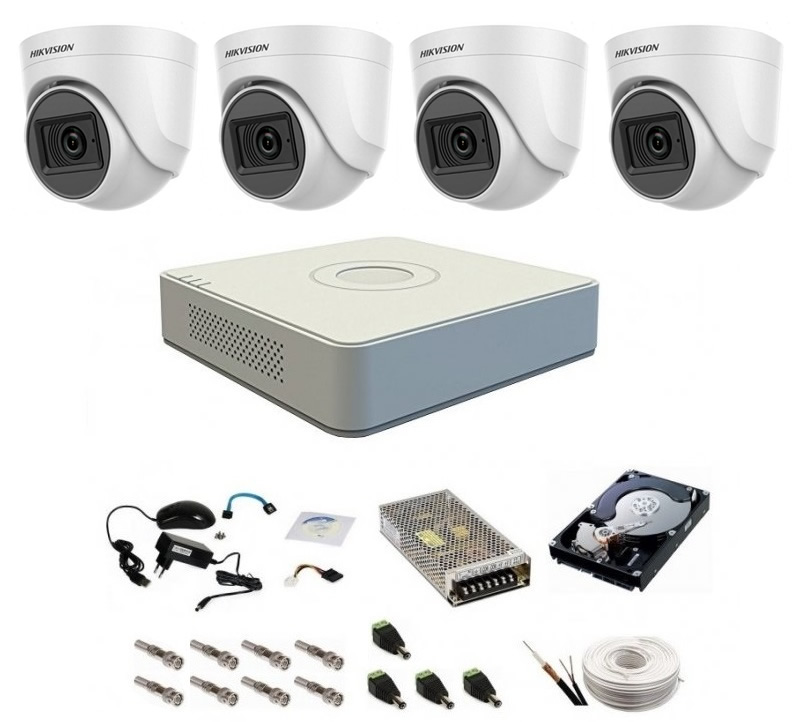 Sistem supraveghere audio-video 4 camere pentru interior dom hikvision turbo hd 1080p