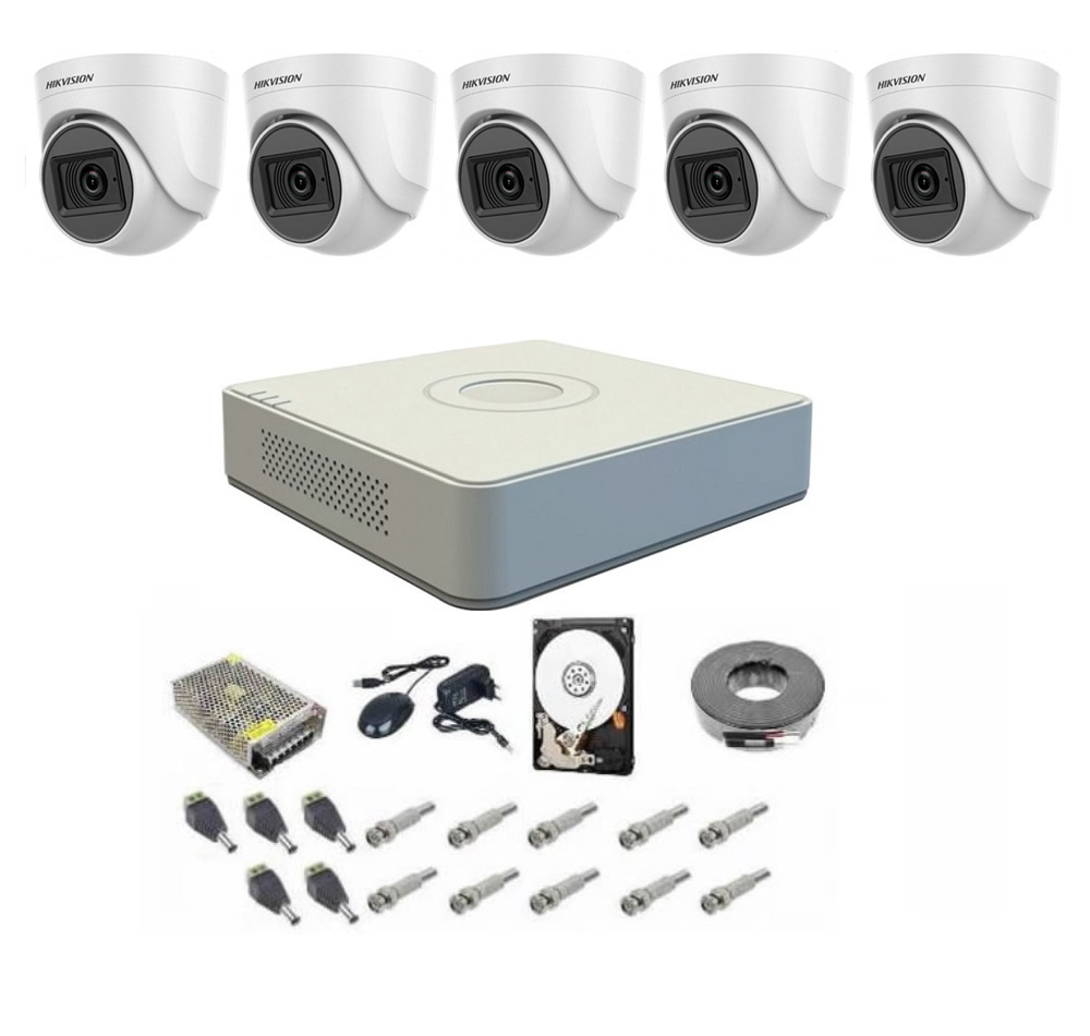 Sistem supraveghere audio-video 5 camere pentru interior hikvision dom turbo hd 1080p