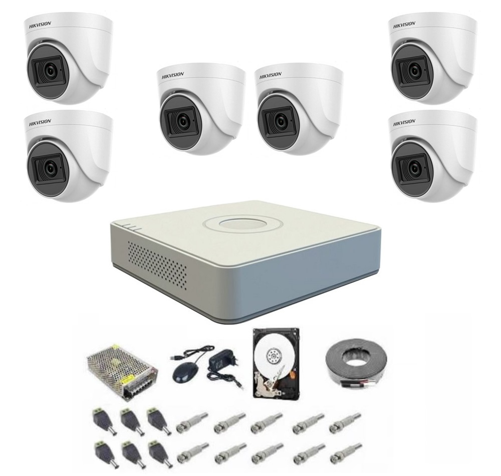 Sistem supraveghere audio-video 6 camere pentru interior Hikvision DOM Turbo HD 1080P