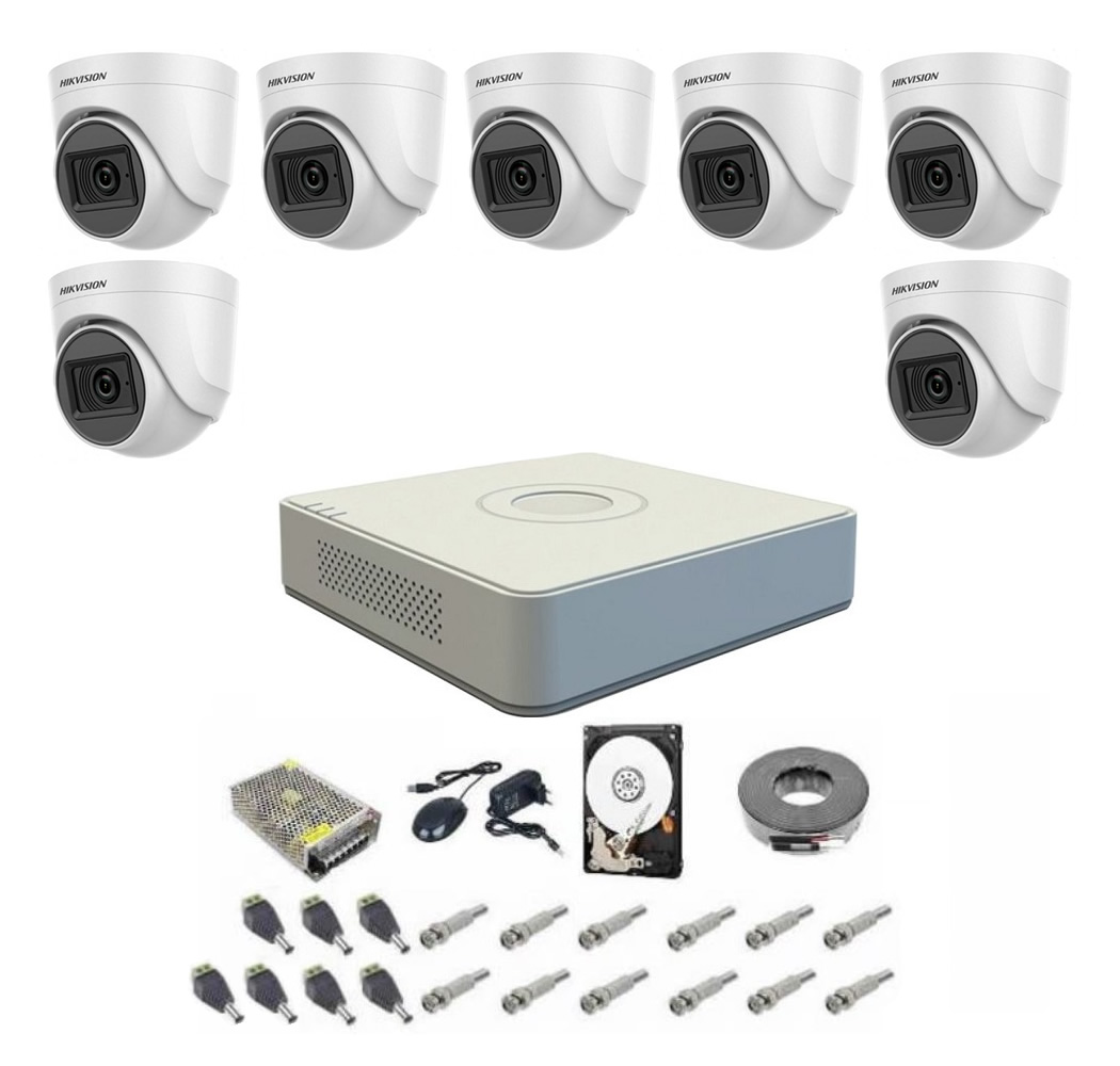 Sistem supraveghere audio-video 7 camere pentru interior Hikvision DOM Turbo HD 1080P