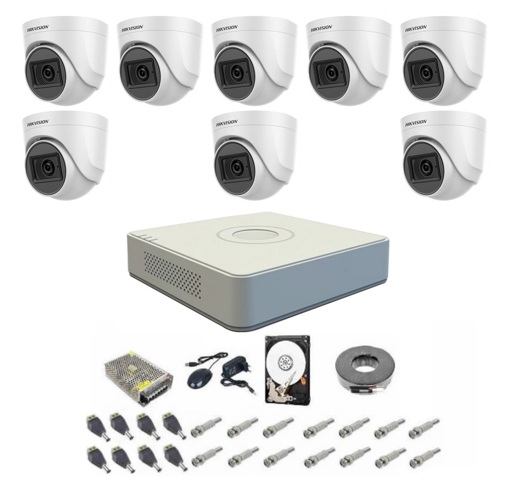 Sistem supraveghere audio-video 8 camere pentru interior Hikvision DOM Turbo HD 1080P