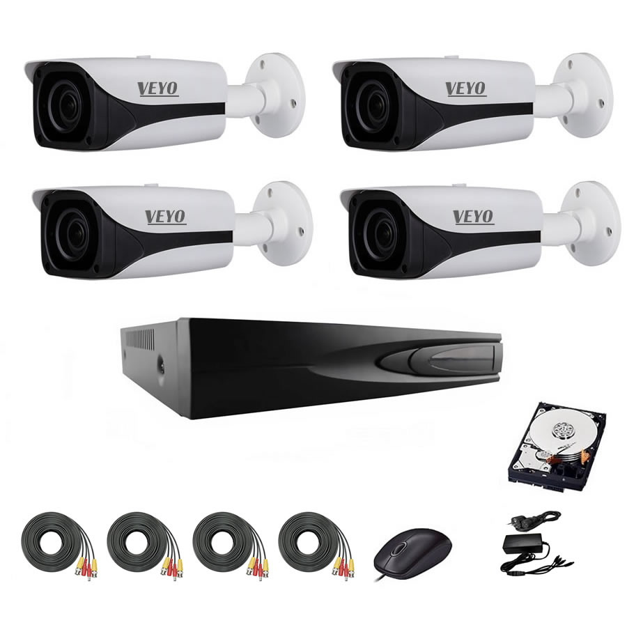Sistem de supraveghere complet 5mp ext 4 camere ahd, ir 80 m, cabluri mufate