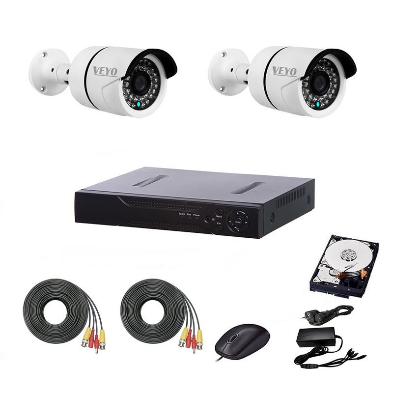 Sistem de supraveghere complet 1080p ir 30 m, 2 camere, cabluri mufate