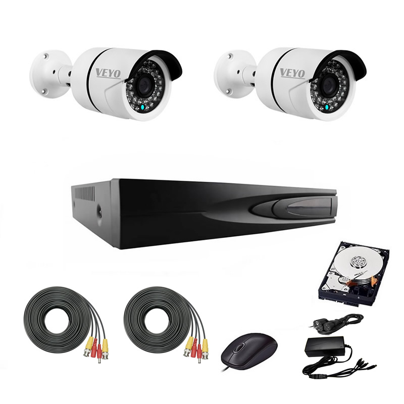Sistem de supraveghere complet 1080p ir 30 m, 2 camere, cabluri mufate