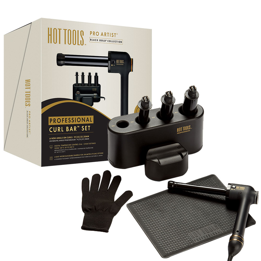 Ondulator multifunctional Hot Tools Curlbar Set, Pro Artist Black Gold collection, 4 capete detasabile de 19, 25, 32 si 38 mm, 8 trepte de temperatura, invelis din titan, HTCURLSETBGUKE